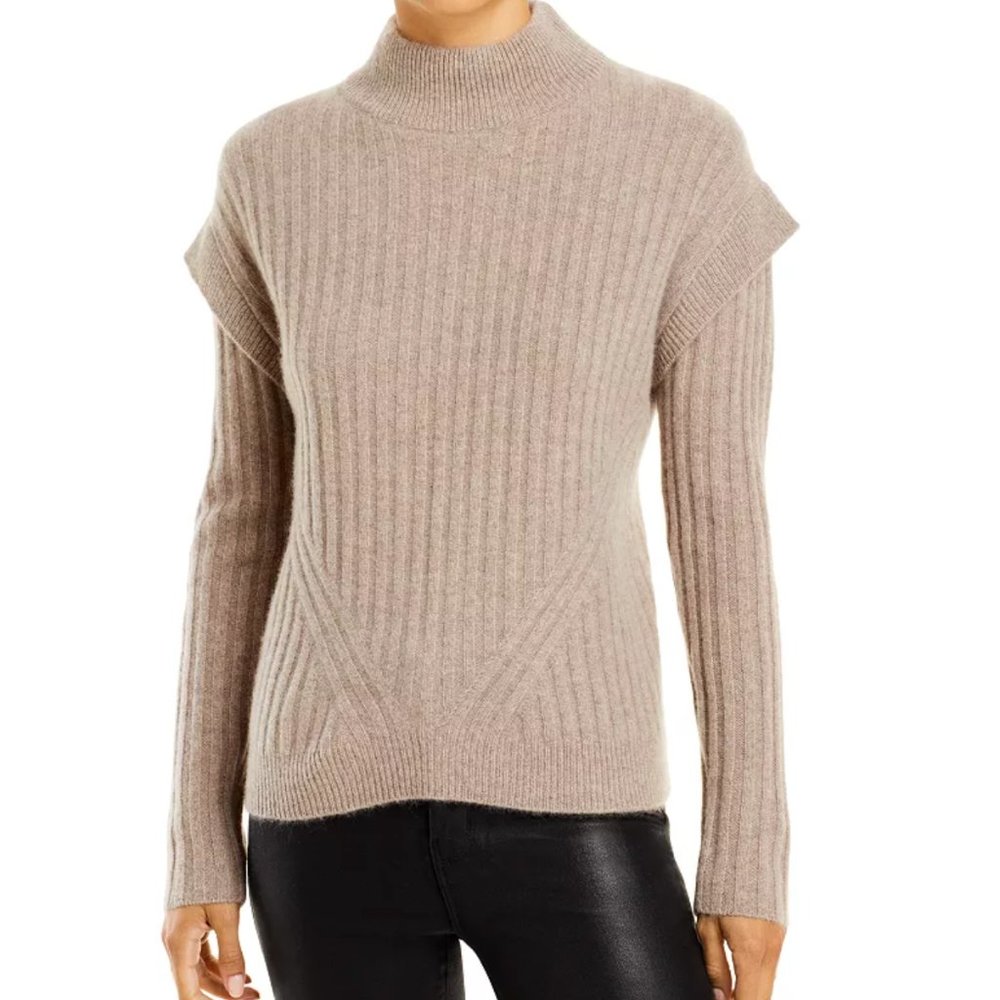 C by Bloomingdale's Cashmere Ribbed Mock Neck Cashmere Sweater-Pebble Heather
